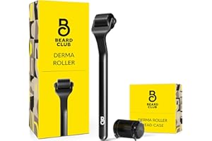 The Beard Club Premium Derma Roller for Face, Body and Scalp - Microneedling Roller for Men and Women with 540 Titanium Microneedles - for Hair & Beard - Weighted Metal Handle - Magnetic Storage Case