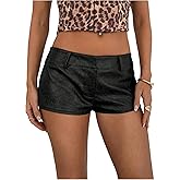 SOLY HUX Women's PU Leather Shorts Retro Straight Leg Party Music Festival Mini Shorts