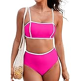 Herseas Women's 2 Pieces Colorblock Bikini Sets Square Neck Swimsuit Adjustable Spaghetti Straps Bathing Suit