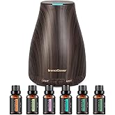 InnoGear Essential Oil Diffuser with Oils, 100ml Aromatherapy Diffuser with 6 Essential Oils Set, Aroma Cool Mist Humidifier Gift Set, Dark Wood Grain