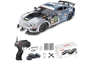 DESDONI Remote Control Car RC Drift Car 1:16 Scale 4WD 18KM/H High Speed Model Vehicle 2.4GHz with LED Lights Spray Rubber Tire Racing Sport Toy Car for Adults Boys Girls Kids Gift 2Pcs Rechargeable Batteries
