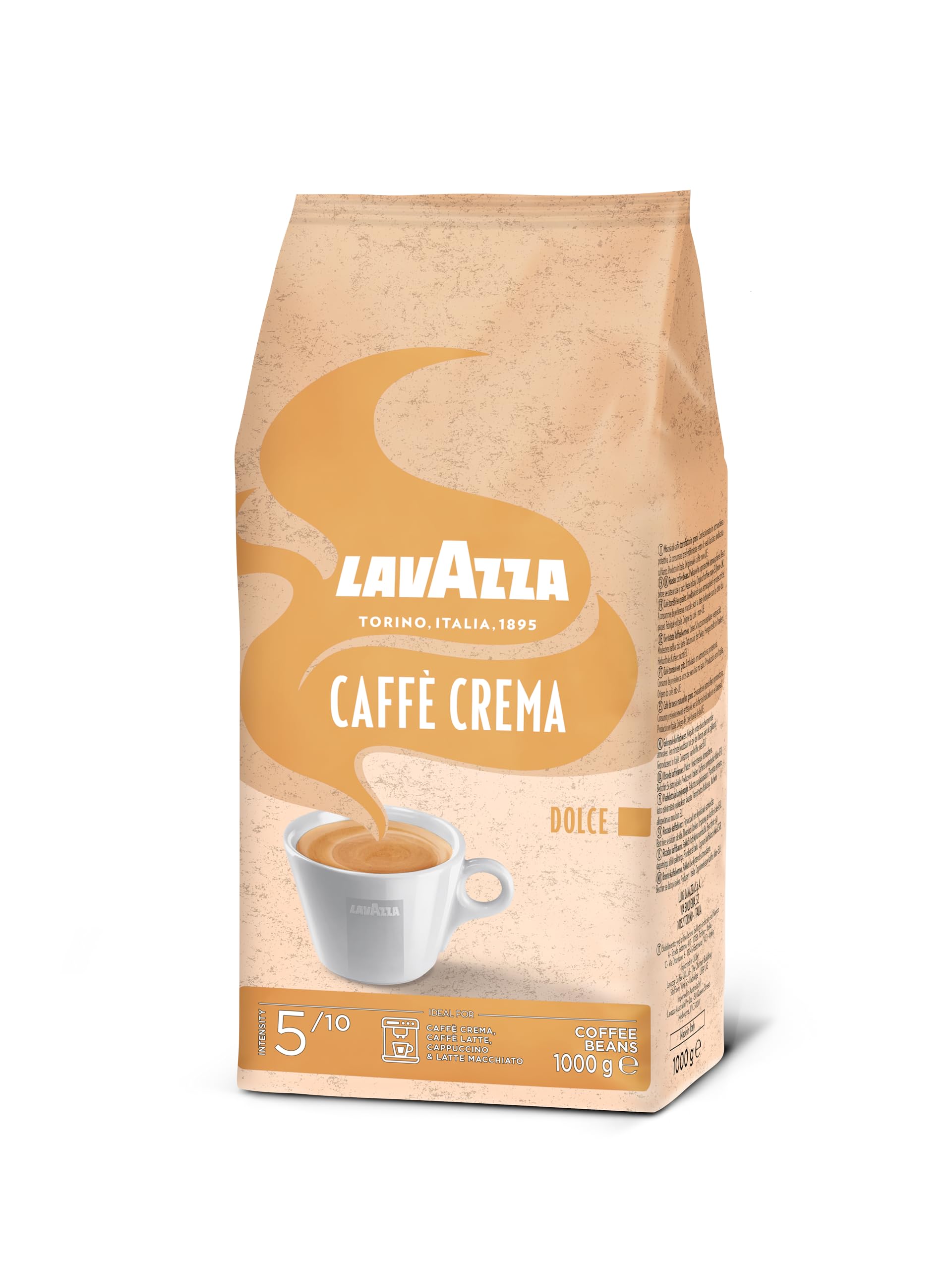 Lavazza, Caffè Crema Dolce, Arabica und Robusta Kaffeebohnen, Ideal für Espressomaschinen, mit Aromanoten von Trockenfrüchten, Nussiger Geschmack, Intensität 5/10, Mittlere Röstung, 1 kg Packung 2