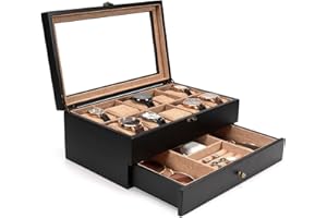 Emfogo Watch Box - 10 Slot Watch Case for Men Women, Wooden Watch Holder Organizer Display for Mens, Gift For Boyfriend Fathers Day Birthday Gifts (Black)