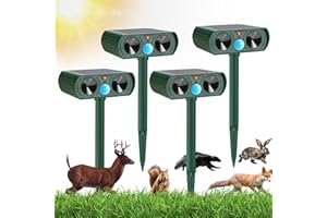 Thoveneth 4 Pack Ultrasonic Animal Repellent Cat Repellent Outdoor Deer Repllent Devices Animal Deterrent Scare Squirrel, Raccoon, Skunk, Rabbit, Dog with Motion Detector for Yard Garden