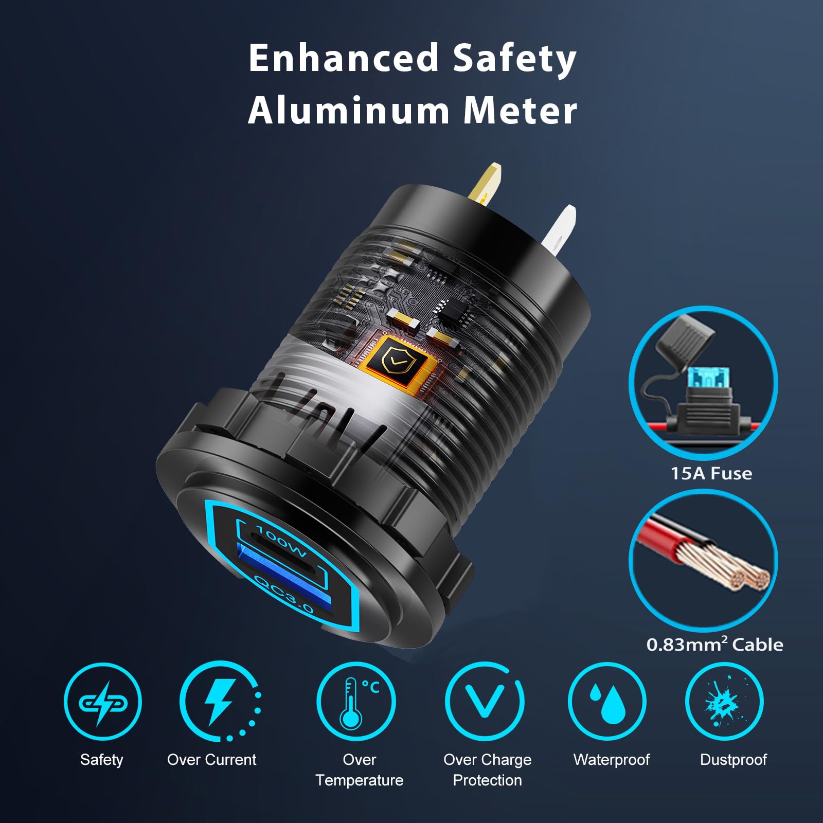 12-Volt-USB-C-Steckdose PD 100 W USB-Anschluss für Laptop und QC3.0 18 W Autoladegerät-Steckdose Aluminiumlegierung, Schnellladefunktion, versenkte Montage Ersatz für Zigarettenanzünder DIY-Zubehör 4
