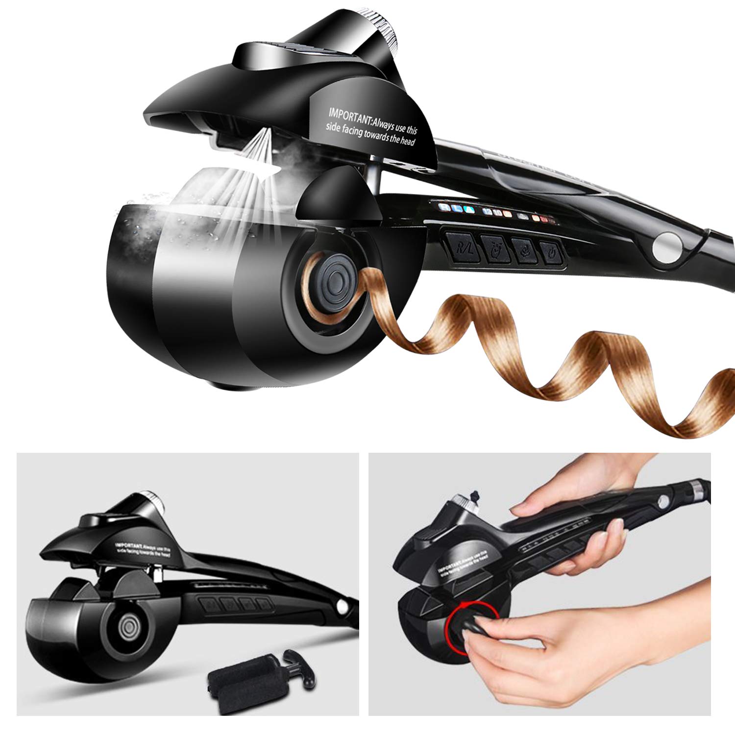YITRUST Automatic Curling Iron Steam Hair Curler Ceramic Titanium Steamer Spray Spiral Rotating with LED Display(Black): Health & Personal Care
