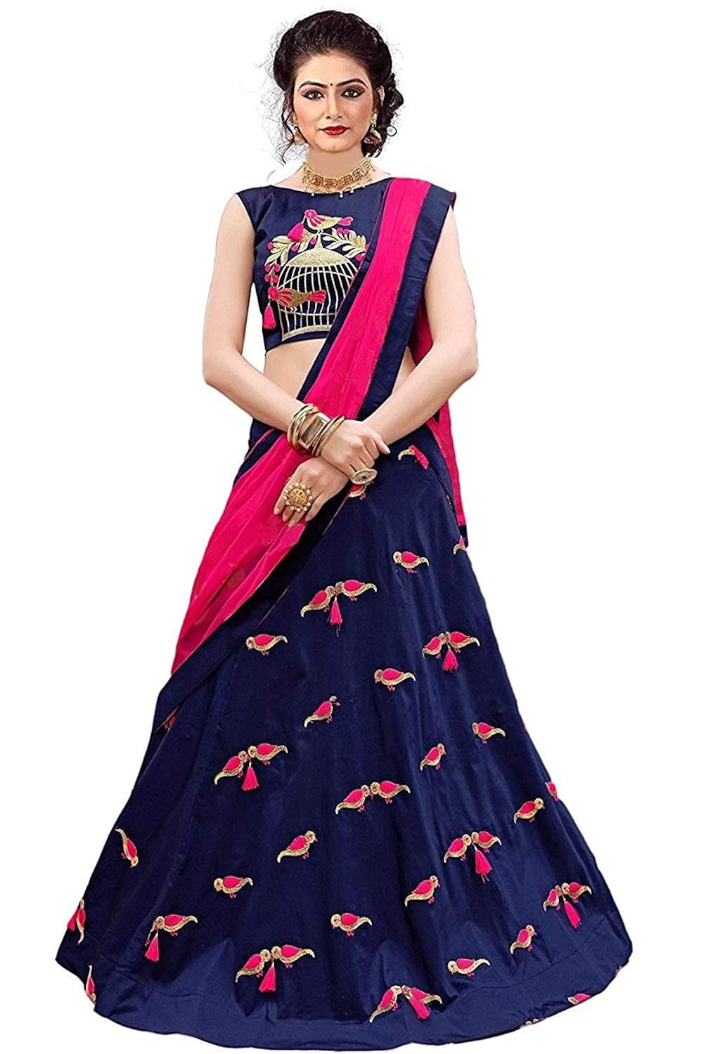 momcreation women's taffeta lehanga choli (new-rc1 _blue_ free size)