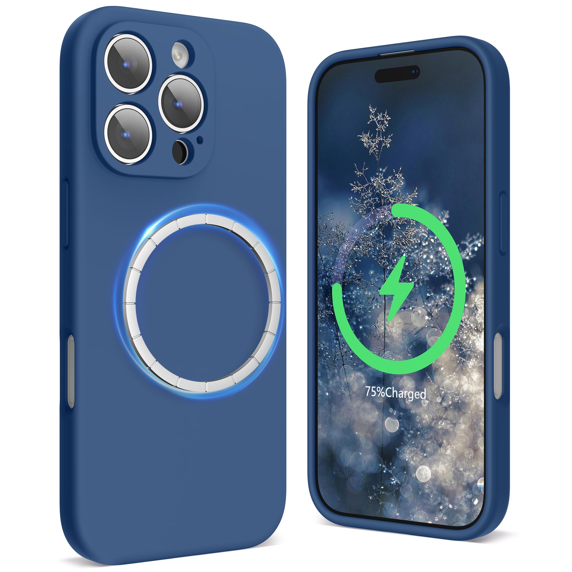 SURPHY Magnetic Design for iPhone 16 Pro Case, Liquid Silicone Protection for Each Lens Shockproof Gel Rubber Phone Case for iPhone 16 Pro 6.3 inch 2024, Blue Jay