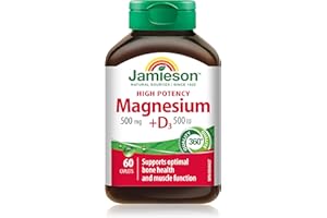 Jamieson High Potency Magnesium 500 mg with Vitamin D3 500 IU, High Absorption, 5 Magnesium Sources, Supports Bone Health and