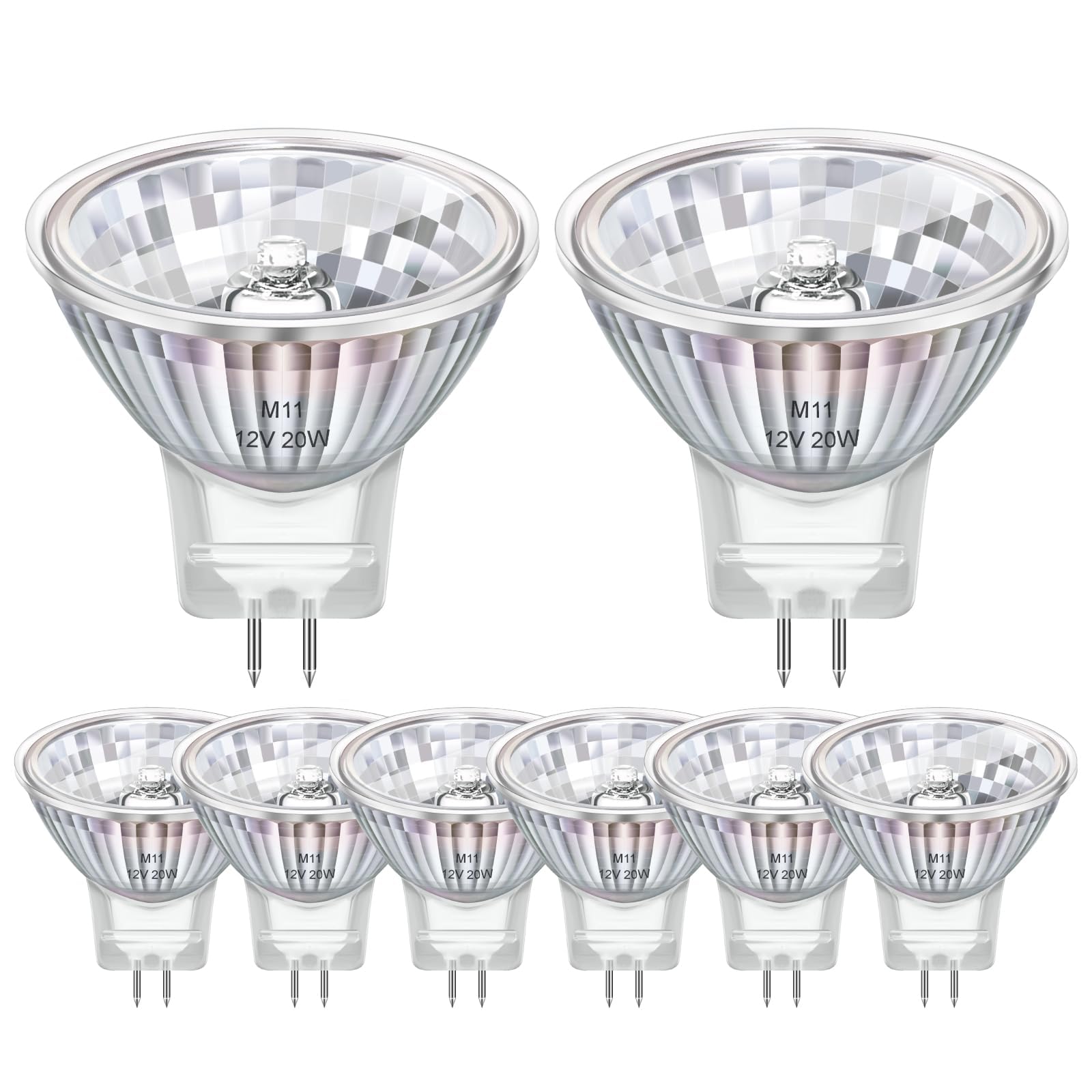 Morotty Pack of 8 MR11 GU4/G4 Halogen Reflector Bulb 12V 20W, 35mm*35mm, Dimmable Halogen Spotlight Warm White 2800K, 200LM, GU4 Bi-Pin Base, MR11 G4 for Hallway, Cabinet Lighting, Landscape Lighting