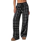 Xaatren Women's Plaid Pants Gingham Lounge Pajama Pants Drawstring Loose Bottoms Wide Leg Trousers with Pockets