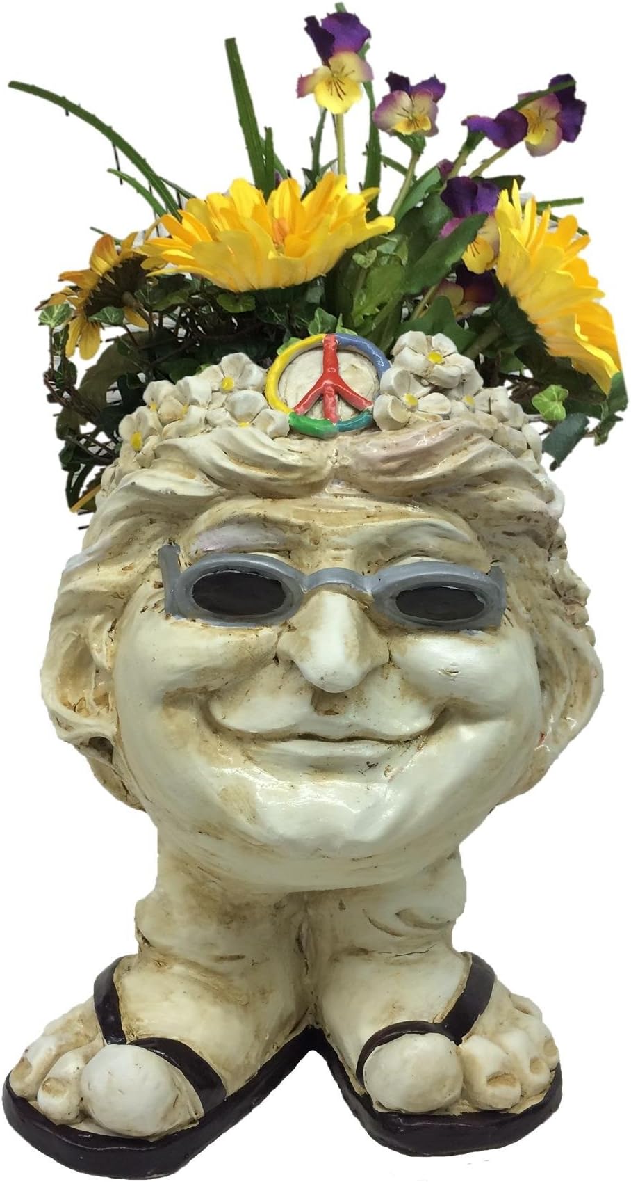 Muggly Homestyles 37494 Hippie Flower Child Janice Antique White Accent 13" Face Planter Garden Statue (Holds 4" Pot)