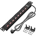 Rack Mount Power Strips,8 Outlet Strips Surge Protector with Individual Switches, PDU Power Strip for Server Racks, 14AWG Heavy-Duty Braided Extension Cord,2700J,15A 125V 1875W (10 FT Cable)
