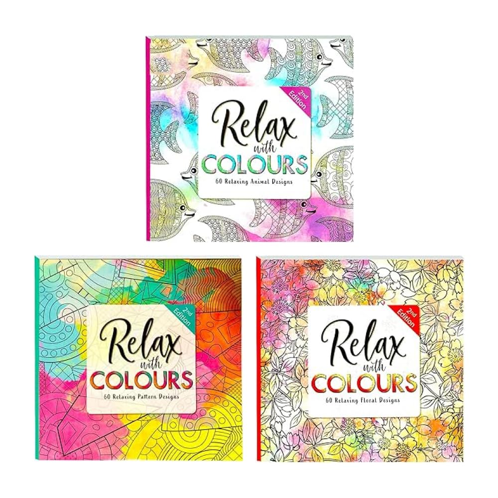 Styloo Adult Colouring Books, 180 Designs – Animal, Floral, and Pattern Illustrations – Mindfulness and Relaxing Drawing Pad - (Series 2, 3 Books)