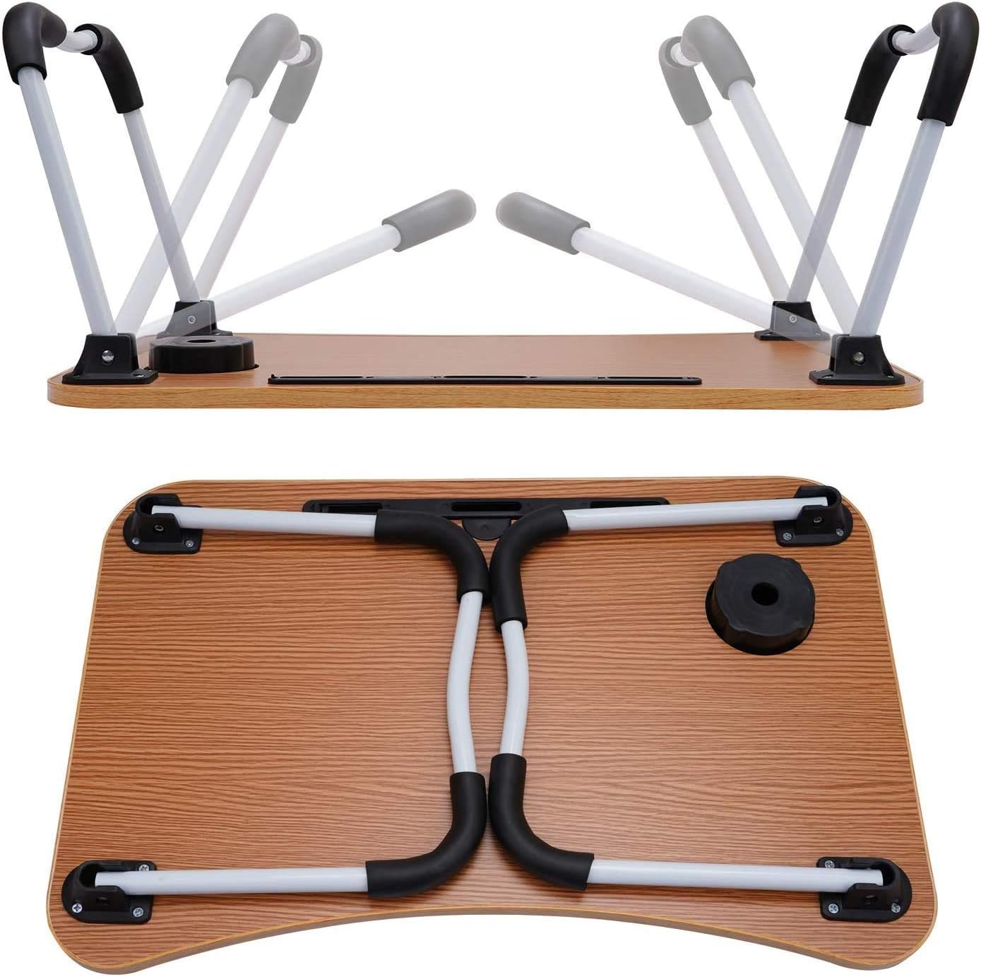 Laptop Bed Table,Portable Lap Desk,Notebook Stand Reading Holder,Notebook Table Dorm Desk with Foldable Legs & Cup Slot,for Eating Breakfast,Reading,Watching Movie on Bed/Sofa (Black) - Image 3