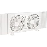 Comfort Zone Twin Window Fan with Individual180 Degree Rotating Fan Heads, 9 inch, 2 Speed, Removable Bug Screen, Ideal for H