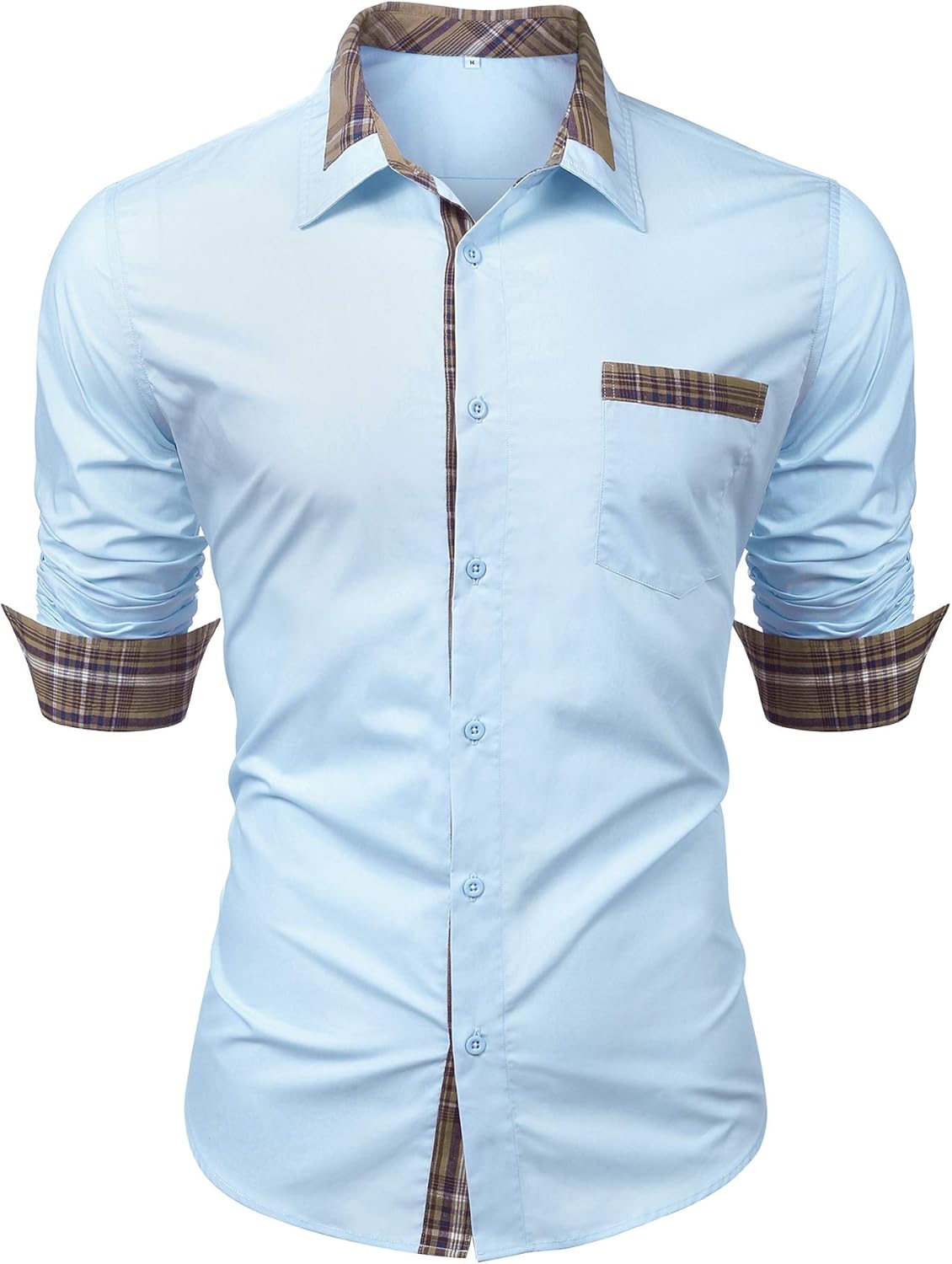 LecGee Men's Cotton Casual Long Sleeve Dress Shirt Plaid Collar Regular Fit Button Down Shirts at  Men’s Clothing store