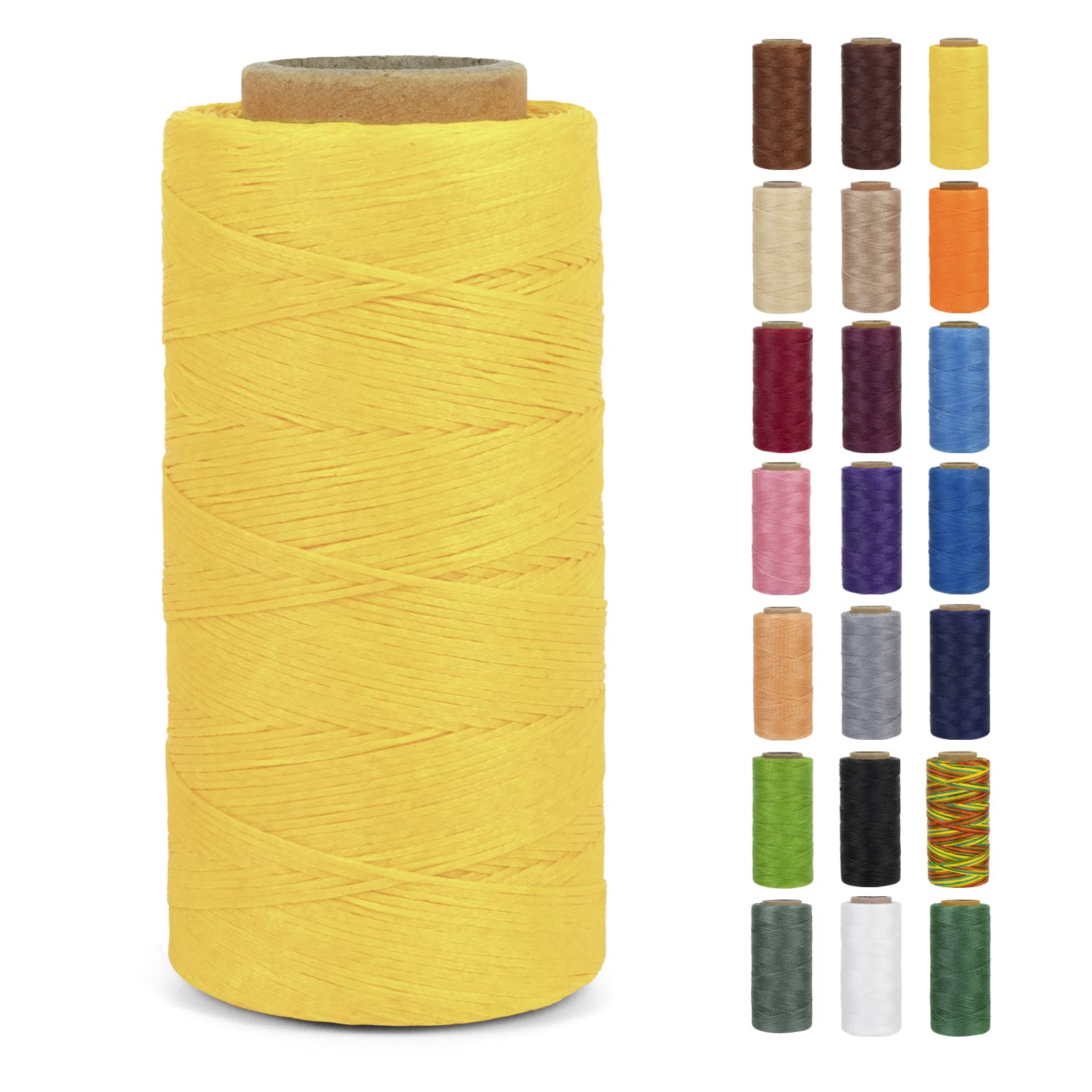 LEREATI Waxed Thread, 284 Yards 150D 0.8mm Leather Sewing Thread Flat Waxed Cord, Leather Repair Weave String for Stitching Sewing, Bookbinding, Bracelets, DIY Crafts (Yellow)