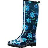 HISEA Women's Tall Rain Boots Slim Calf Waterproof Garden Boots | Fashion Print Rubber Mud Boots Anti-Slip Knee High PVC Rainboots for Outdoor Gardening Yard Farm Work