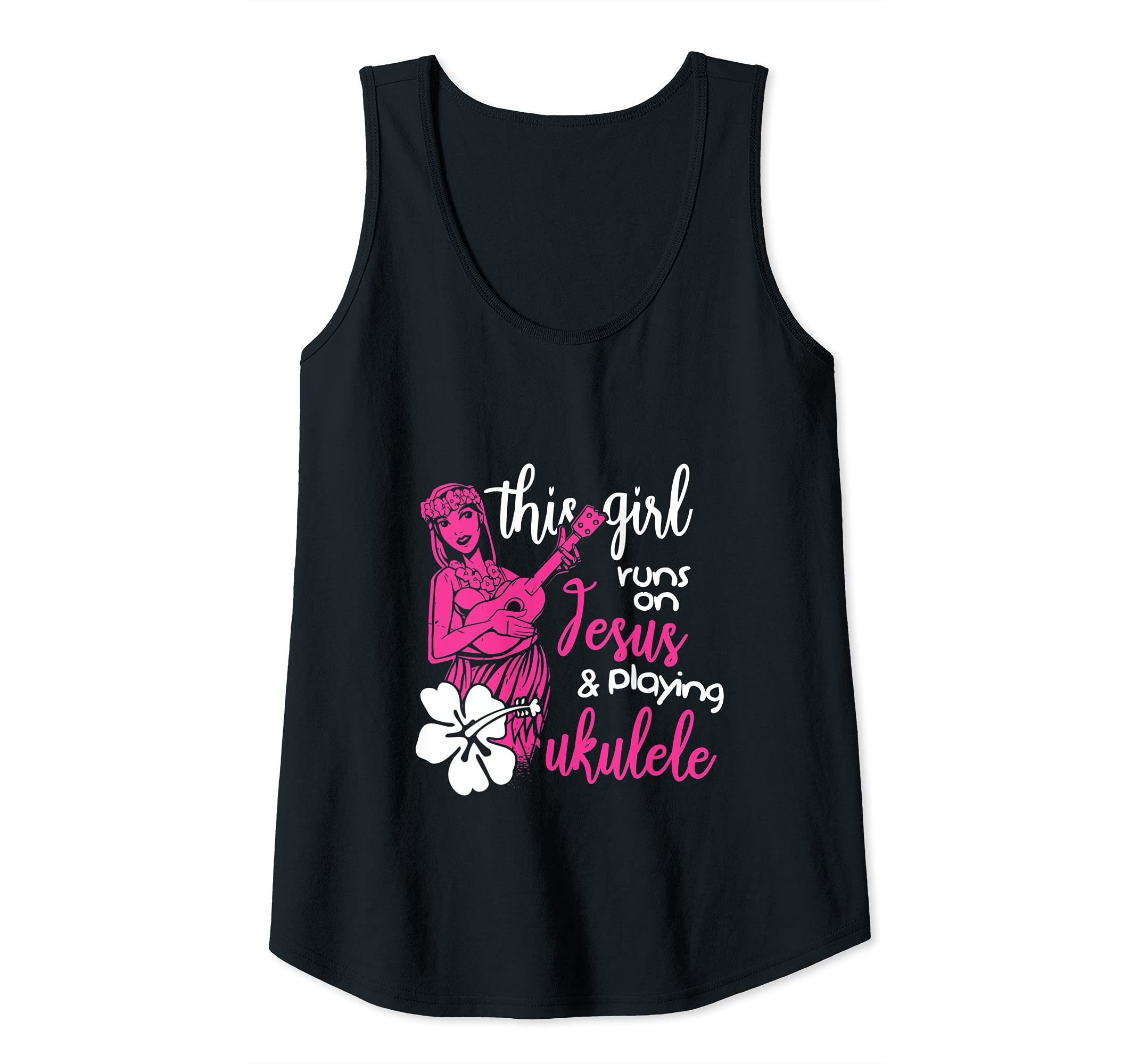 Womens Girl Runs On Jesus Playing Ukulele Guitar Hawaii Uke Tank Top