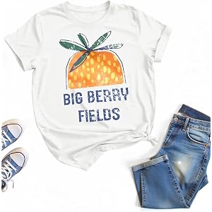 Cute Big Berry Fields Letter T Shirt Strawberry Shirt for Women