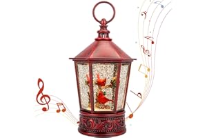 PEATOP Cardinal Snow Globe,Red Bird Christmas Snow Globes Lantern,Pavilion Shaped Lighted Red Snow Globe Lantern,Battery Operated & USB Operated Music Box for Christmas Home Decoration and Gift