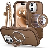 XYZ for iPhone 16 Case, [Compatible with Magsafe],[Magnetic Soft Slicone Ring Holder],Curly Wavy Frame Hard Translucent Matte Back Cover Shockproof Phone Case for iPhone 16 6.1'', Brown