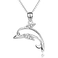 Angel caller Dolphins Necklace Sterling Silver Polished Cubic Zirconia Dolphin Pendant Necklace Jewelry Gifts for Women Girls, 18"