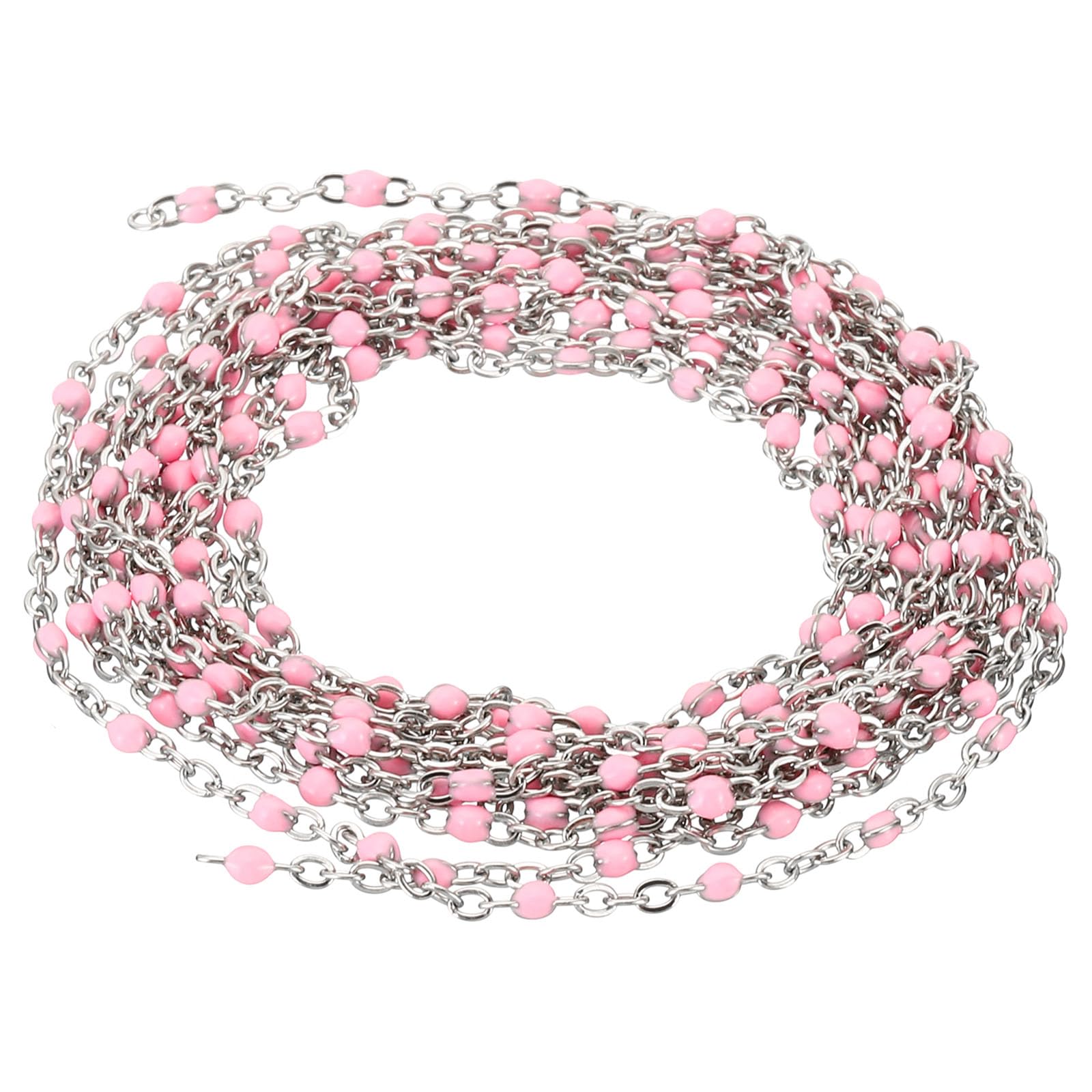 PATIKIL 2m/6.6 Feet Stainless Steel Cable Chain, Silver Link Chain Enamel Beads Satellite for Jewelry Making DIY Necklace Bracelet Accessories, Pink