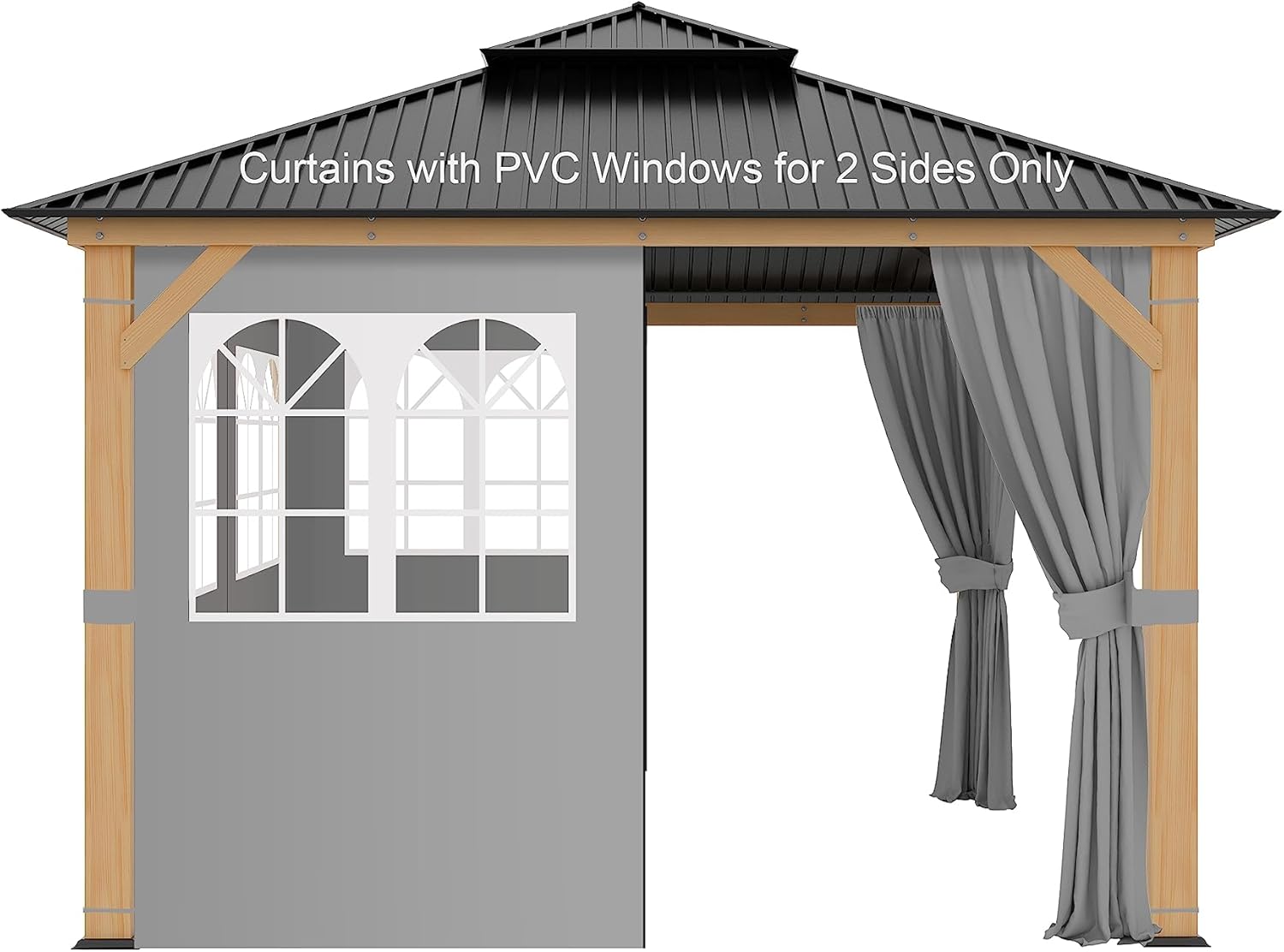 Outdoor Curtains - Garden Sunny 2 Panels-12'x12' Replacement Universal Gazebo Curtains Privacy Sidewall,Shade Curtains,Protecting Side Walls (Only Curtain -2 Panels with PVC Window)-Grey