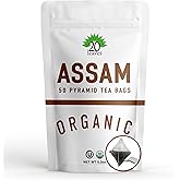 Assam Black Tea - 100% Certified Organic - 50 Pyramid Tea Bags Sachets in Resealable Bag
