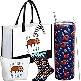 Reallnaive 4 Pcs Christmas Sloth Gift Set 20 oz Sloths Skinny Water Tumbler Set Animal Socks Tote Bag Makeup Bag Thank You Gift Employee Appreciation Gifts for Sloth Lover