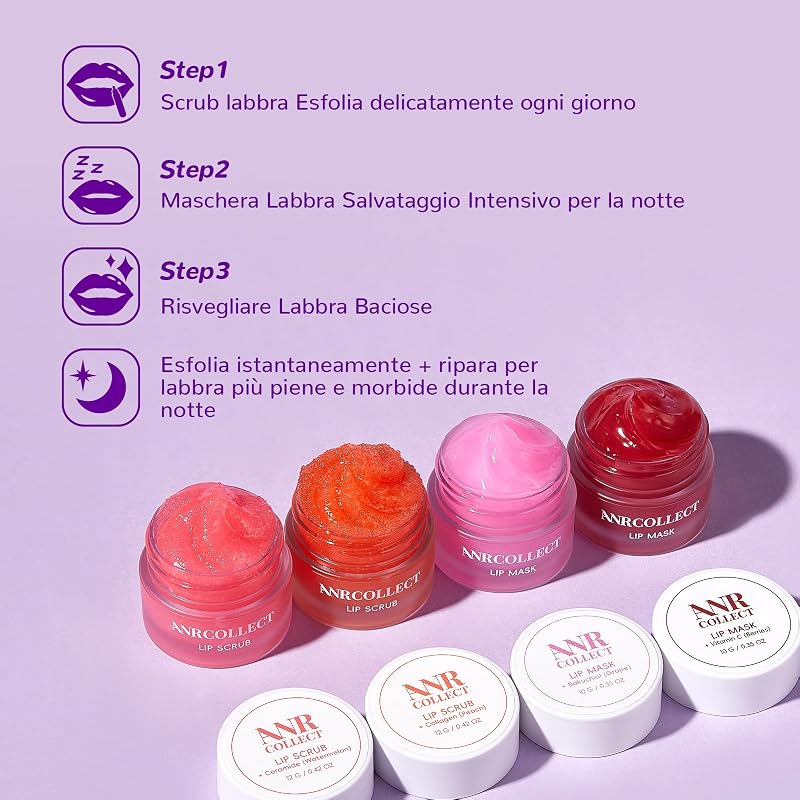 Lip Balm & Scrub Labbra, 4P Maschera Labbra Kit per idratazione intensa, la cura delle labbra ad 2 maschera per labbra e 2 esfoliante per labbra addormentate — foto 8 di 8