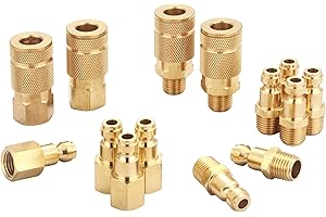 T TANYA HARDWARE Coupler and Plug Kit (14 Piece), Automotive Type C, 1/4 Inch NPT, Solid Brass Quick Connect Air Fittings Set