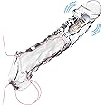 KVEVU Reusable Penis Sleeve with Vibrator Penis Ring,3.6 inch Clear Penis Sleeve Cock Ring Extender Ultra-Soft Penis Enlarger