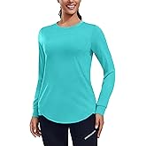 PINSPARK Long Sleeve Workout Tops for Women Crewneck Yoga Shirts Lightweight Athletic Gym Running Fall Sport T-Shirt