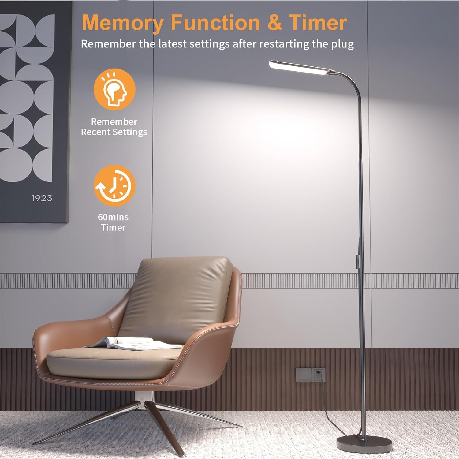 xinp Floor Lamp, Bright 18W LED Standing Lamps for Living Room, Remote Stepless Adjustable Color and Brightness Dimmable with ON/Off Switch, Gooseneck Reading Lights for Bedroom Office, 1300LM