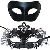 Thmyo Couples Masquerade Mask, Venetian Shiny Metal Rhinestone Halloween Costume Party Mask 2 Pack