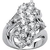 Palm Beach Jewelry Platinum Plated Round Cubic Zirconia Cluster Ring