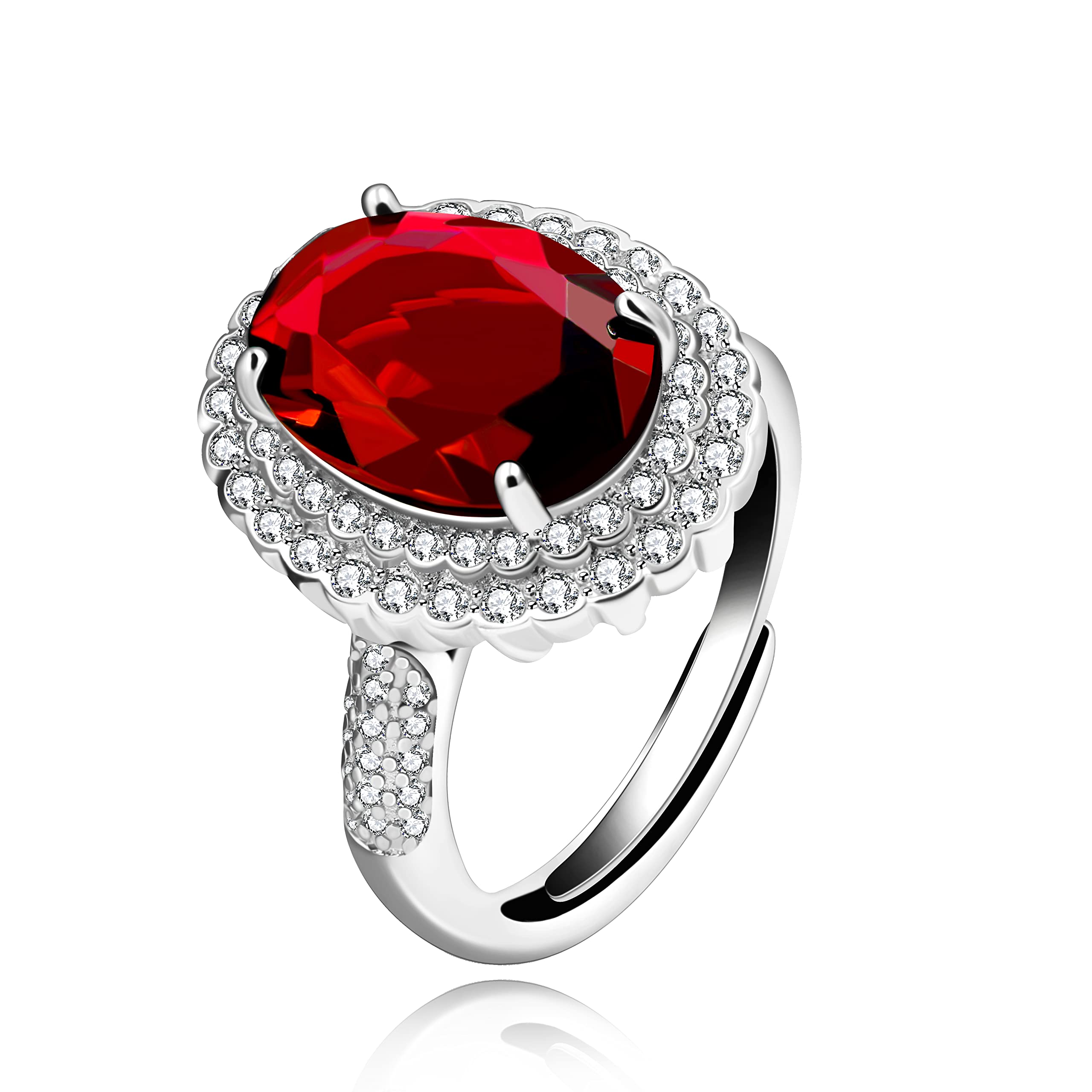 Uloveido Simulated Ruby Birthstone Oval Rings Red Cubic Zirconia Engagement Wedding Ring Women Adjustable Open Size Y664 (Red)