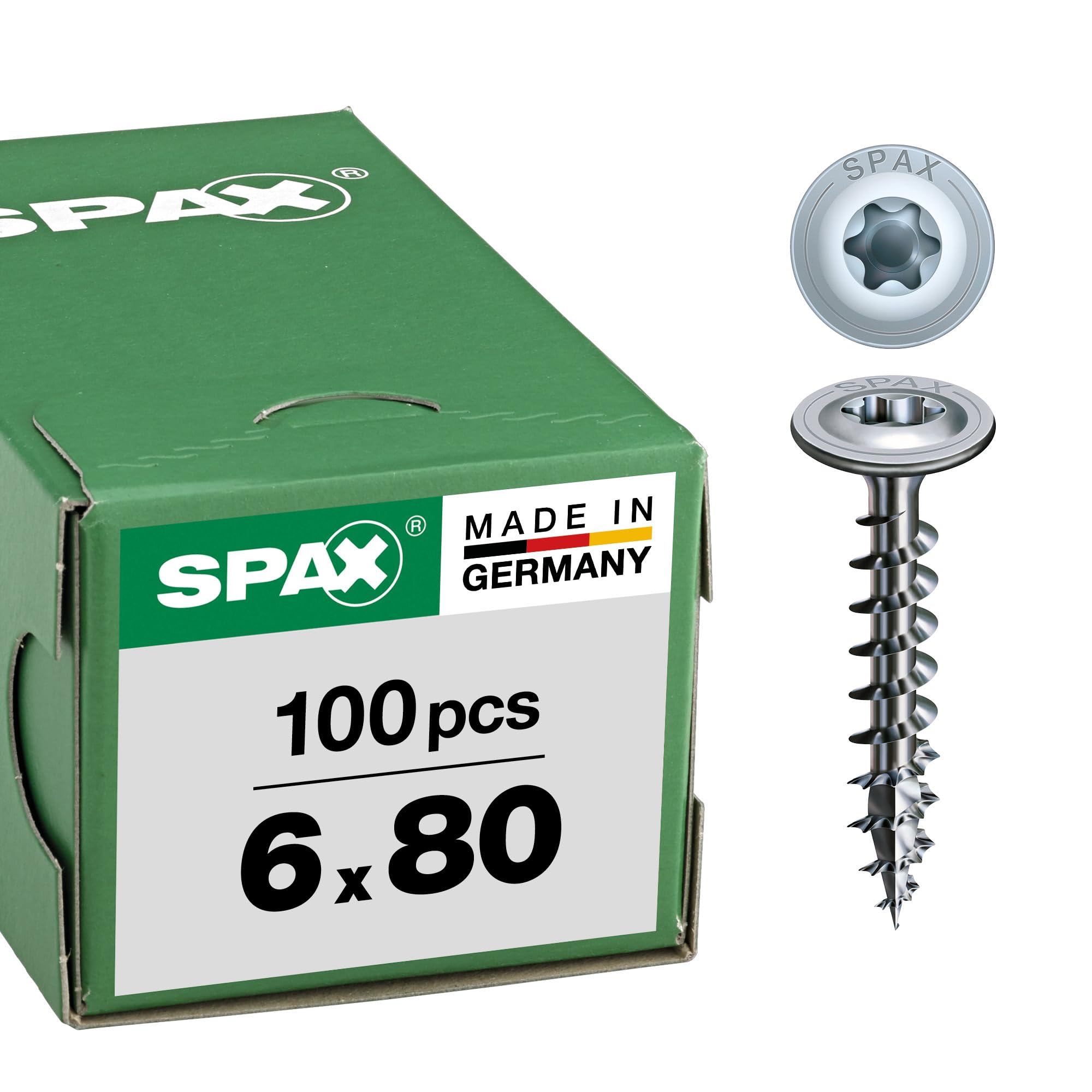Spax Wood Screw 6 x 80 mm, Set of 100, T-Star Plus, Wafer Head, Partial Thread, 4Cut, Wirox, A3J, 251010600805 — image 1
