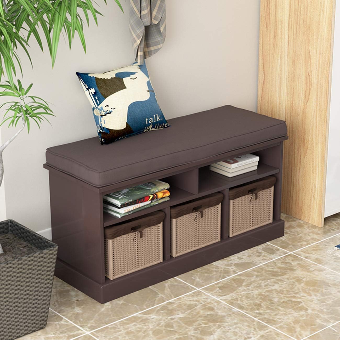 soges Storage Bench with 3 baskets with cushion and storage baskets