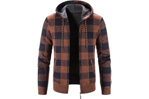 TOWMUS Hoodies for Men,Men's Open Front Cardigan Sweater Full Zip Up Stitching Color Hooded Cable Knitted Jacket Winter Coats