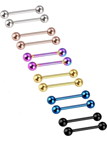 6 Paar 9/ 16 Zoll Edelstahl Zunge Barbells Knorpel Körper Piercing Ring für Nippel Lippe, 14 Gauge, 6 Farben