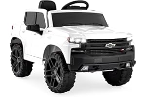 Best Choice Products 12V Licensed Chevrolet Silverado Ride On Truck, Electric Car Toy w/Parent Remote Control, Truck Bed Storage, Bluetooth Speaker, LED Lights, 2.5 MPH Max Speed - White