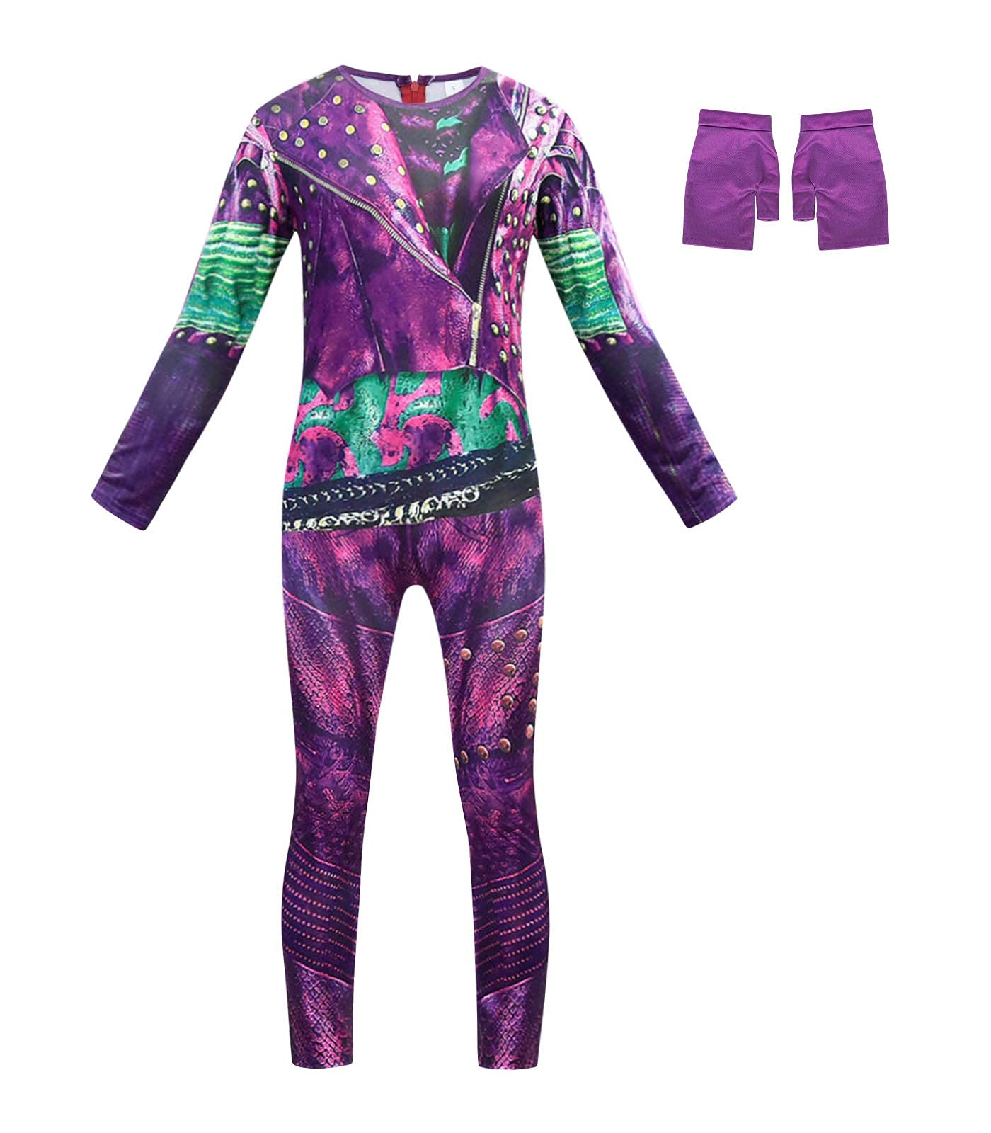 WonderBabe Mal Costume Girls Popular Musical Cosplay Kids Long Sleeve Jumpsuit Halloween Party Outfit