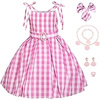 Difforever Girls Pink Costume Dress - Margot Robbie Movie Inspired Cosplay Outfit, For Toddler & Kids Halloween & Dress-Up