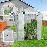 VOUNOT Walk In Greenhouse with Shelves 143x73x195cm White Garden Polyhouse view 2