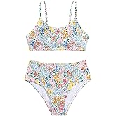SOLY HUX Girl's Floral Print Bikini Set Spaghetti Strap Smocked Bathing Suit Two Piece Swimsuit