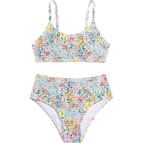 OYOANGLE Girl's 3 Piece Tropical Print Criss Cross Bikini-830939